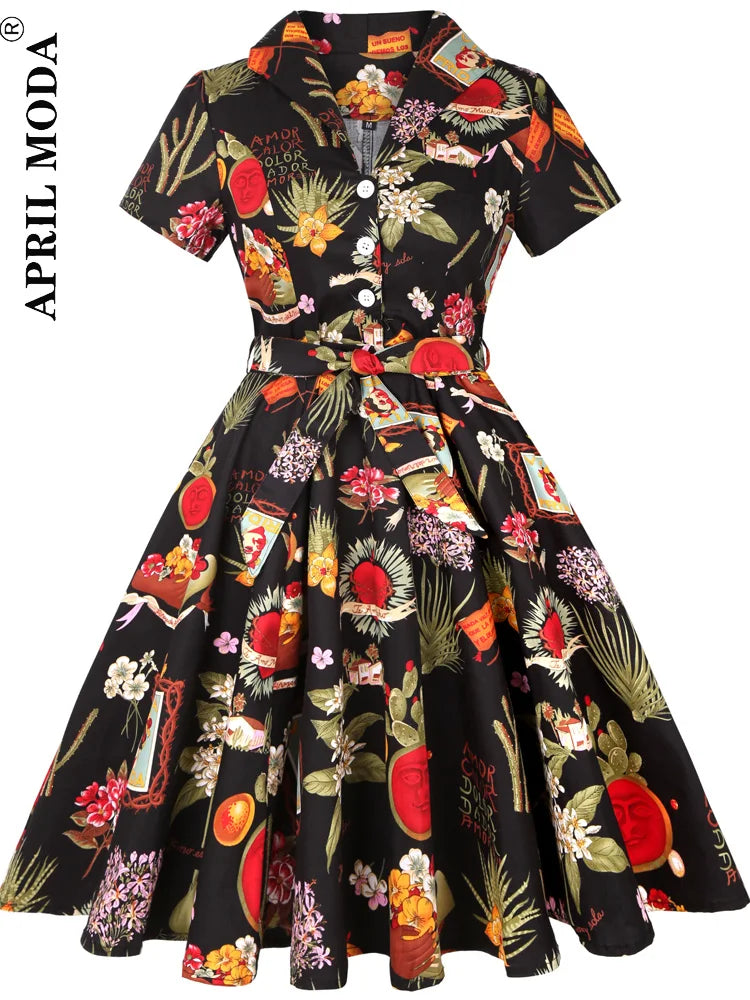 2025 Vintage Rockabilly Swing Midi Dress – Summer Party
