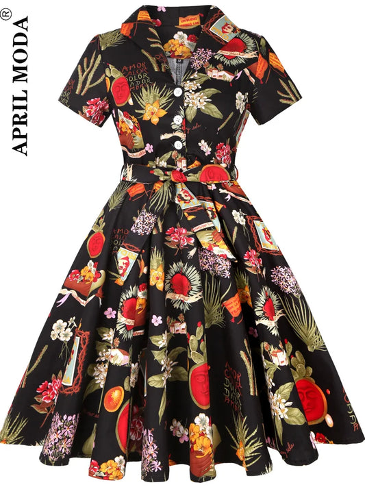 2025 Vintage Rockabilly Swing Midi Dress – Summer Party