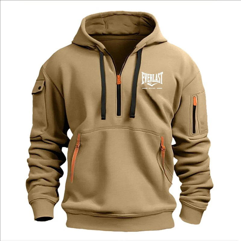 Autumn/Winter Men’s Printed Multi-Zipper Hoodie – Casual & Loose