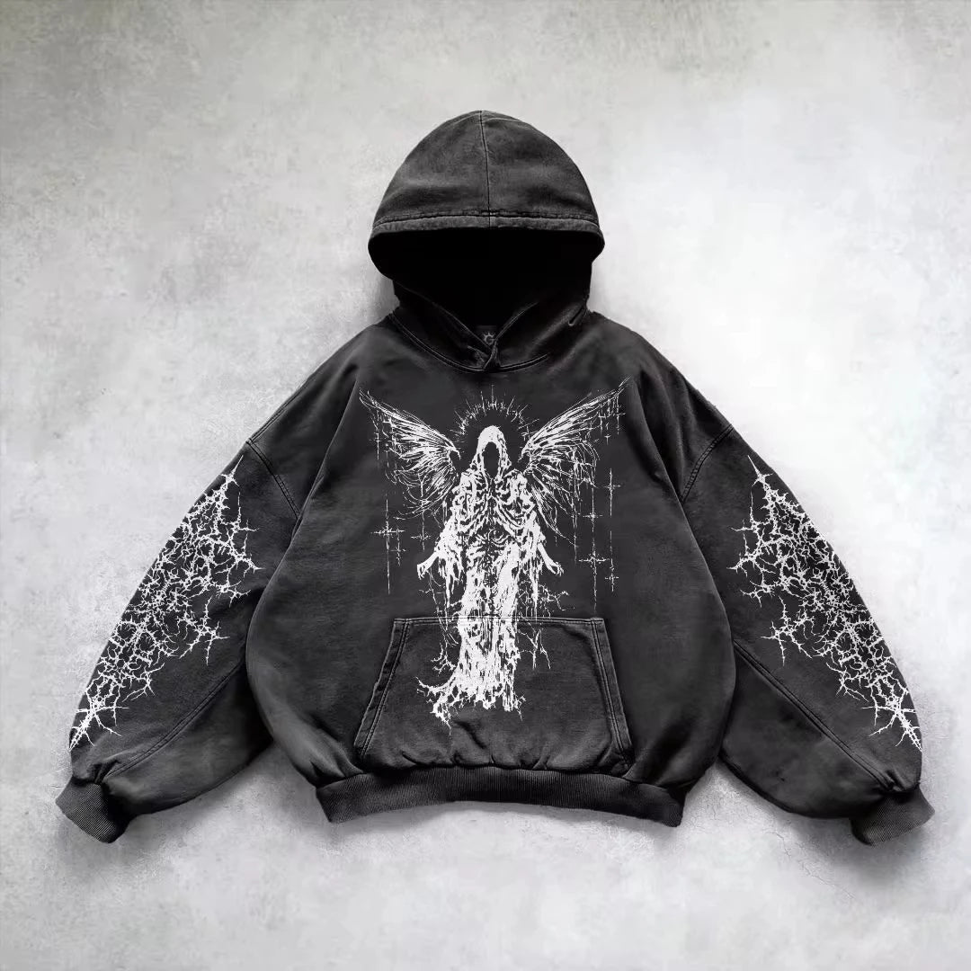 Retro Gothic Graphic Hoodie – Y2K Streetwear Unisex
