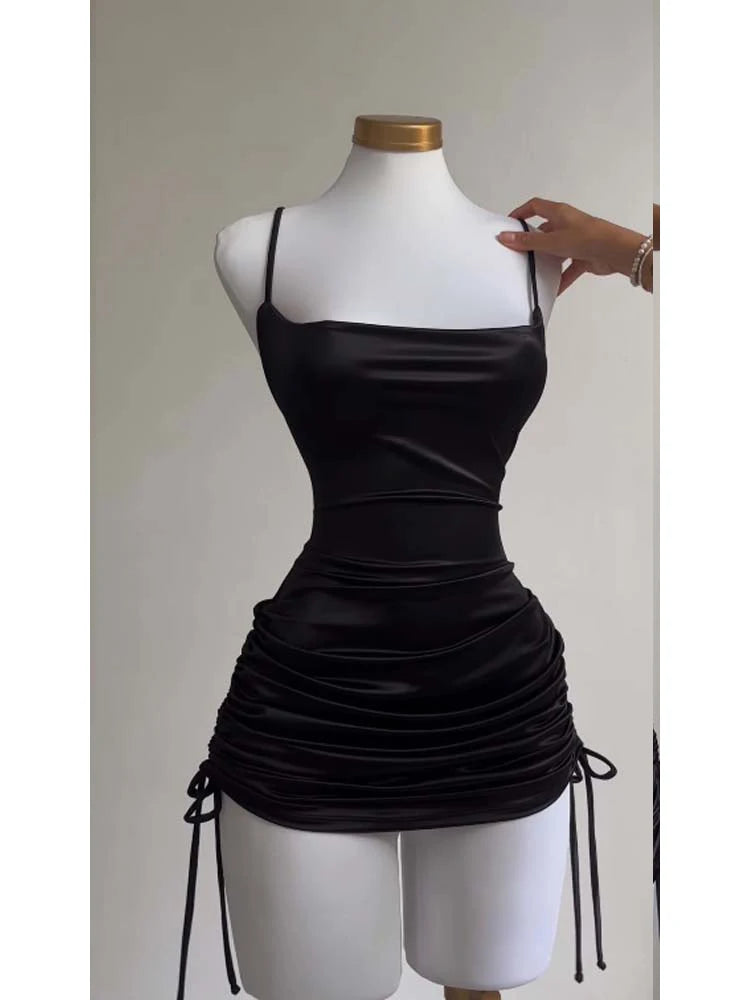 Y2K Satin Backless Bodycon Mini Dress – Women