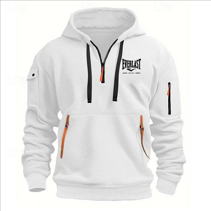 Autumn/Winter Men’s Printed Multi-Zipper Hoodie – Casual & Loose