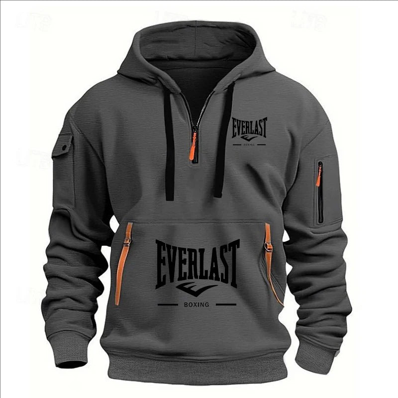 Autumn/Winter Men’s Printed Multi-Zipper Hoodie – Casual & Loose