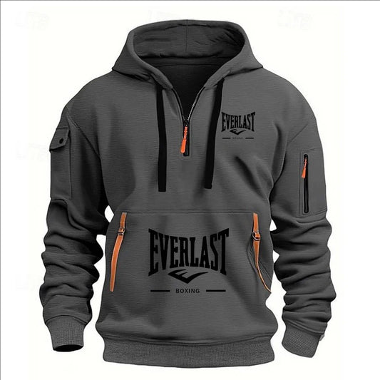Autumn/Winter Men’s Printed Multi-Zipper Hoodie – Casual & Loose