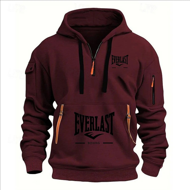 Autumn/Winter Men’s Printed Multi-Zipper Hoodie – Casual & Loose