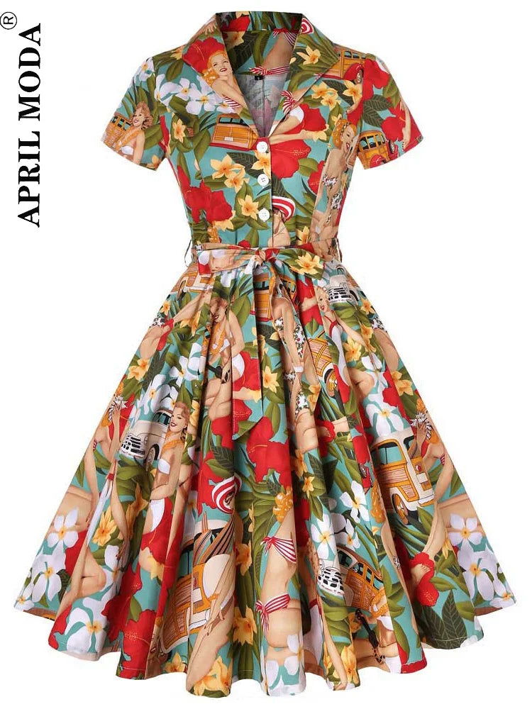 2025 Vintage Rockabilly Swing Midi Dress – Summer Party