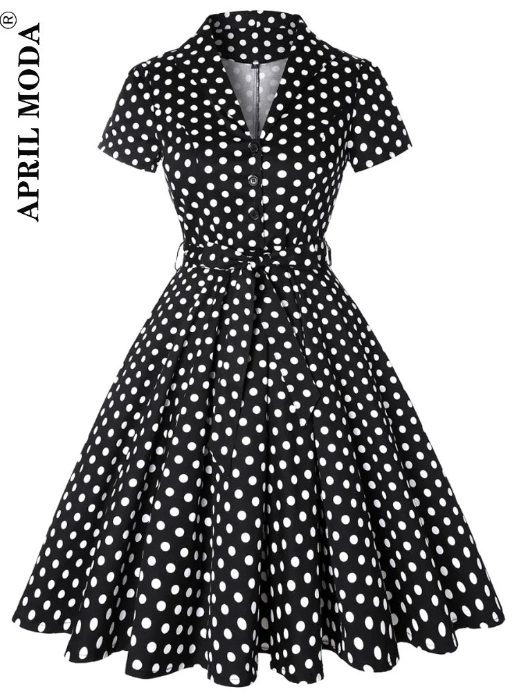 2025 Vintage Rockabilly Swing Midi Dress – Summer Party