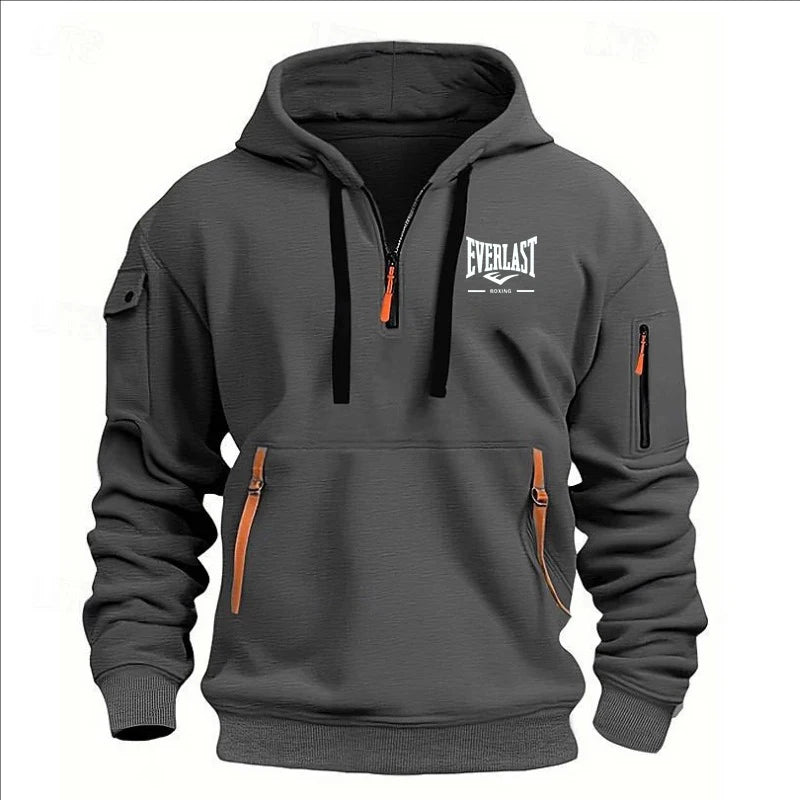 Autumn/Winter Men’s Printed Multi-Zipper Hoodie – Casual & Loose