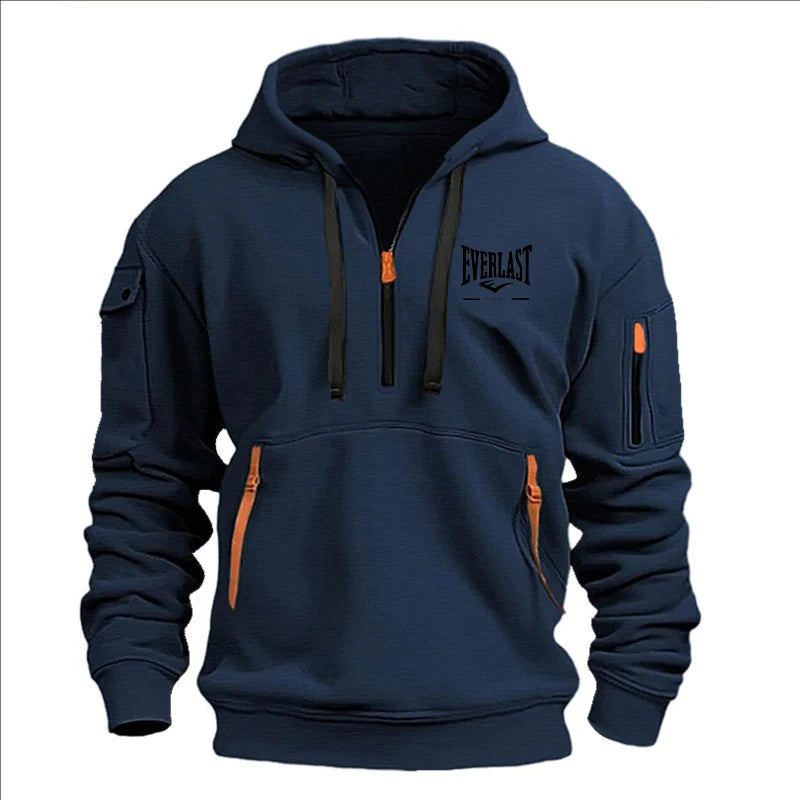 Autumn/Winter Men’s Printed Multi-Zipper Hoodie – Casual & Loose