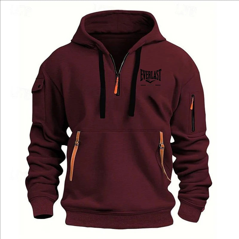 Autumn/Winter Men’s Printed Multi-Zipper Hoodie – Casual & Loose