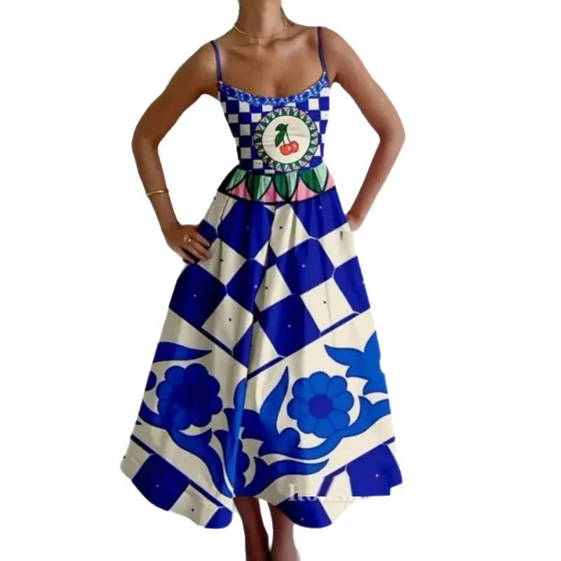 VEITCHE Women’s Printed Fish Pattern Maxi Dress – Spring/Summer 2025