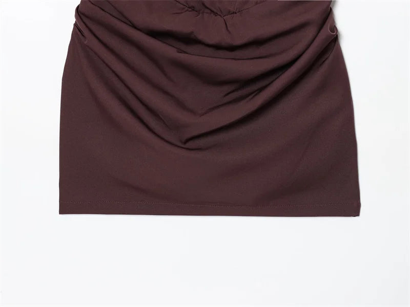Reddish-Brown Spaghetti Strap Tie-Detail Mini Dress