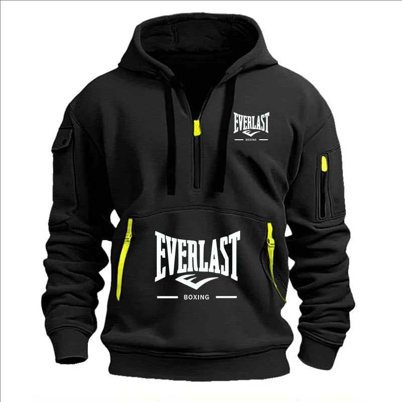 Autumn/Winter Men’s Printed Multi-Zipper Hoodie – Casual & Loose