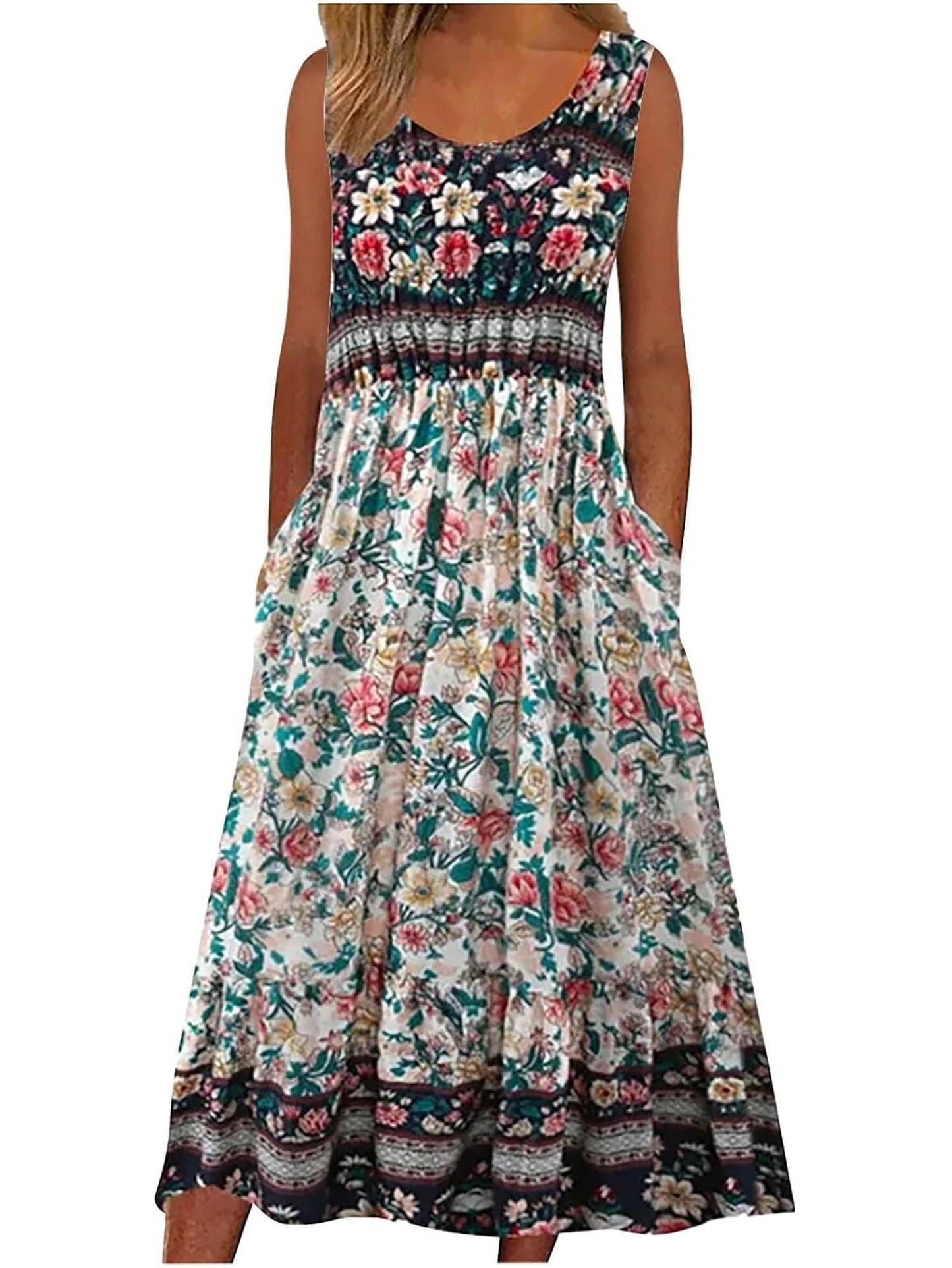 2025 Summer Women’s Bohemian Floral Midi Sundress