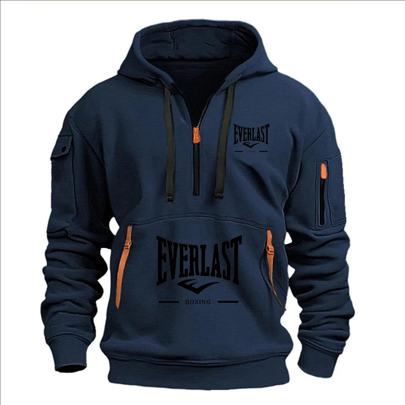 Autumn/Winter Men’s Printed Multi-Zipper Hoodie – Casual & Loose