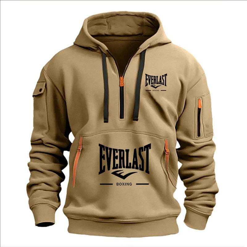 Autumn/Winter Men’s Printed Multi-Zipper Hoodie – Casual & Loose
