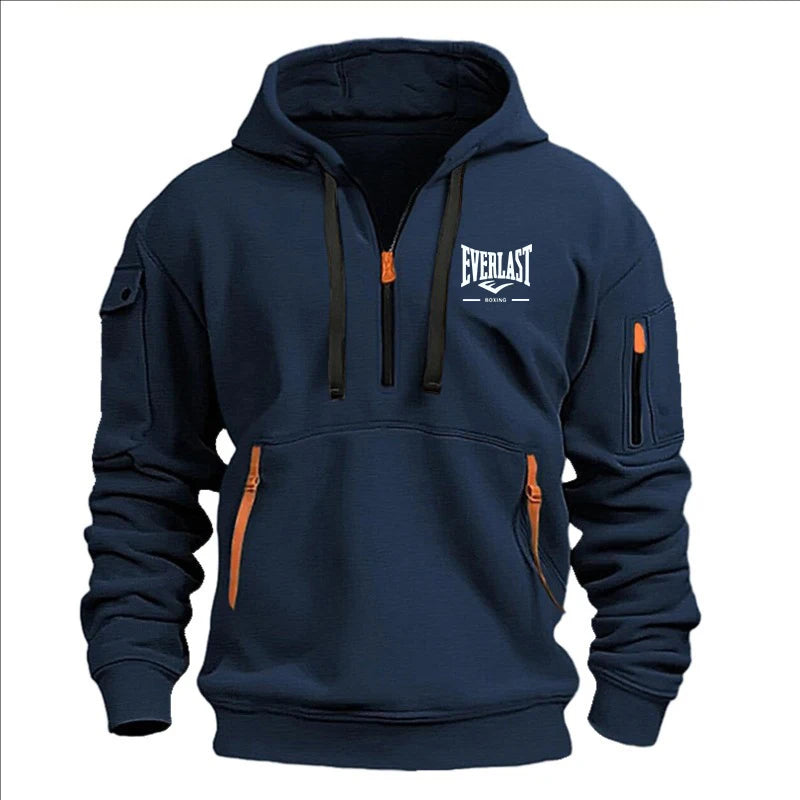 Autumn/Winter Men’s Printed Multi-Zipper Hoodie – Casual & Loose