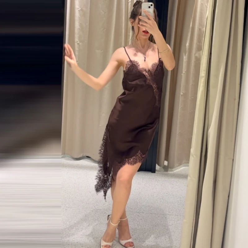 HXAO Women’s Lace Asymmetric Slip Mini Dress – Summer 2025