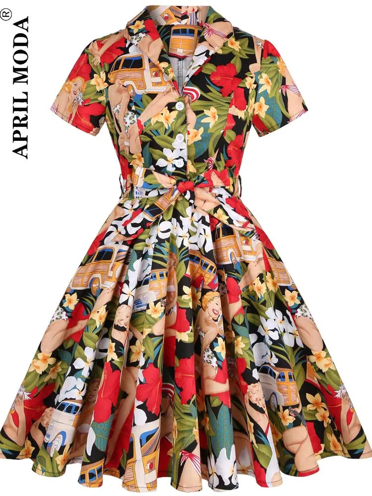 2025 Vintage Rockabilly Swing Midi Dress – Summer Party