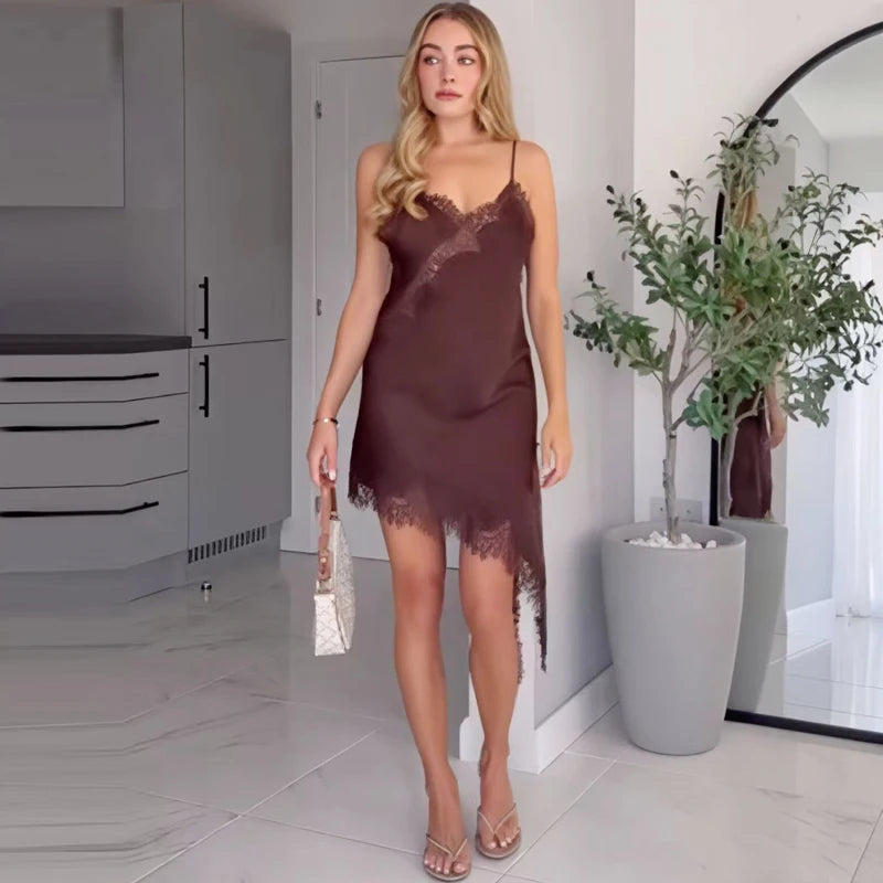 HXAO Women’s Lace Asymmetric Slip Mini Dress – Summer 2025