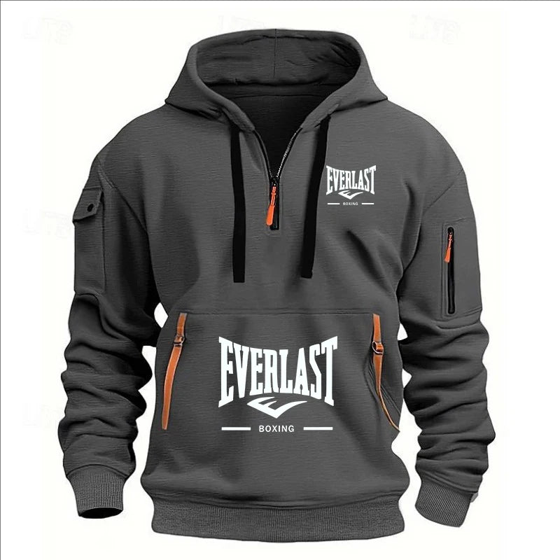 Autumn/Winter Men’s Printed Multi-Zipper Hoodie – Casual & Loose