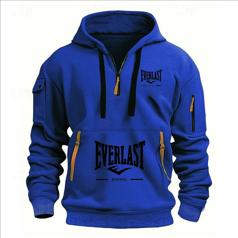 Autumn/Winter Men’s Printed Multi-Zipper Hoodie – Casual & Loose