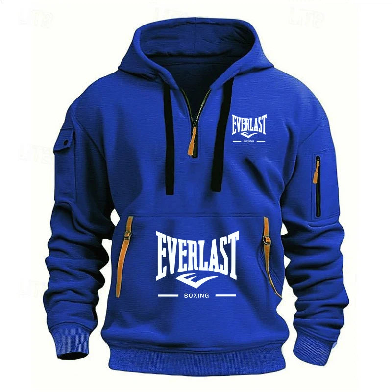 Autumn/Winter Men’s Printed Multi-Zipper Hoodie – Casual & Loose