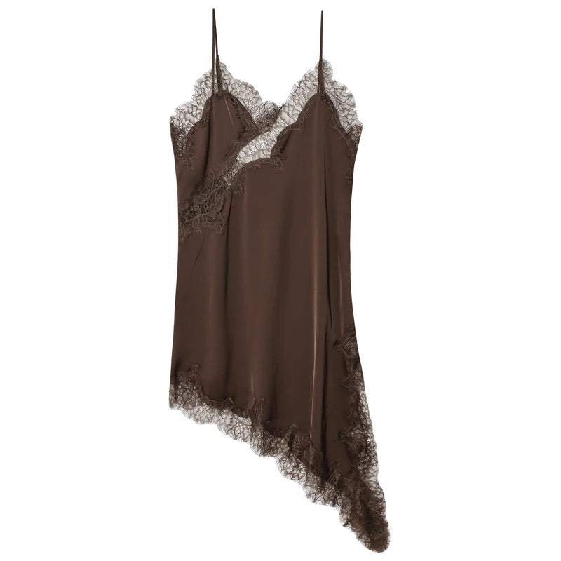 HXAO Women’s Lace Asymmetric Slip Mini Dress – Summer 2025