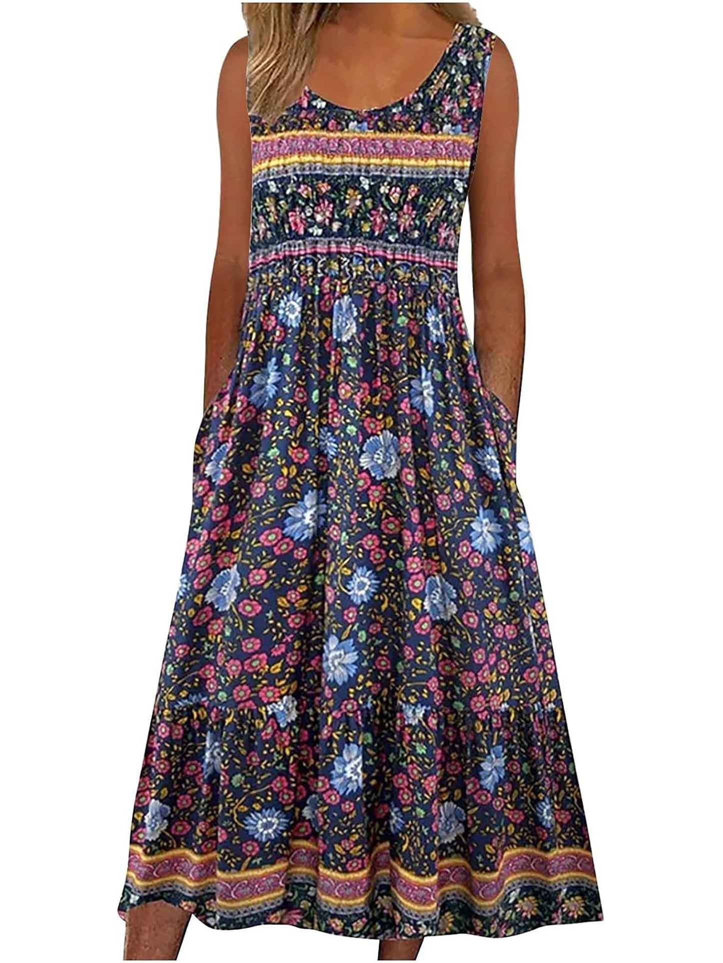 2025 Summer Women’s Bohemian Floral Midi Sundress