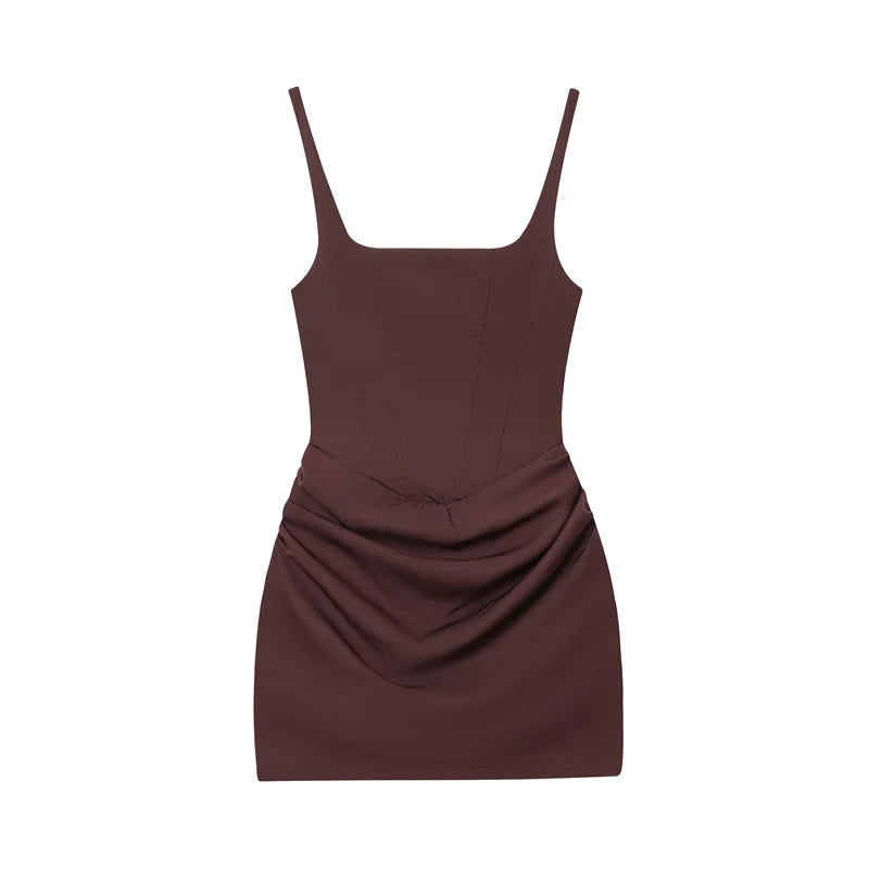 Reddish-Brown Spaghetti Strap Tie-Detail Mini Dress