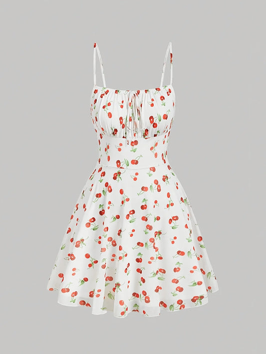 Cherry Print Strapless A-Line Dress – Summer 2025