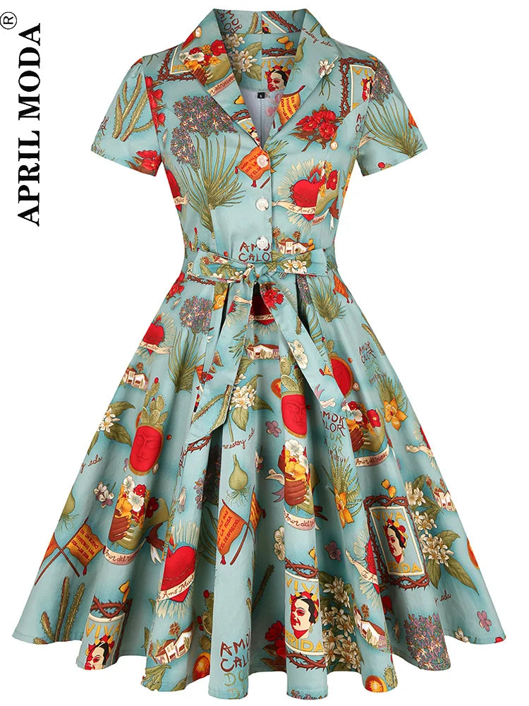 2025 Vintage Rockabilly Swing Midi Dress – Summer Party