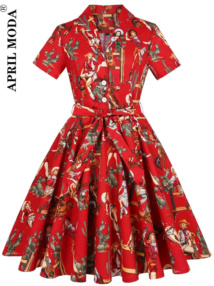 2025 Vintage Rockabilly Swing Midi Dress – Summer Party