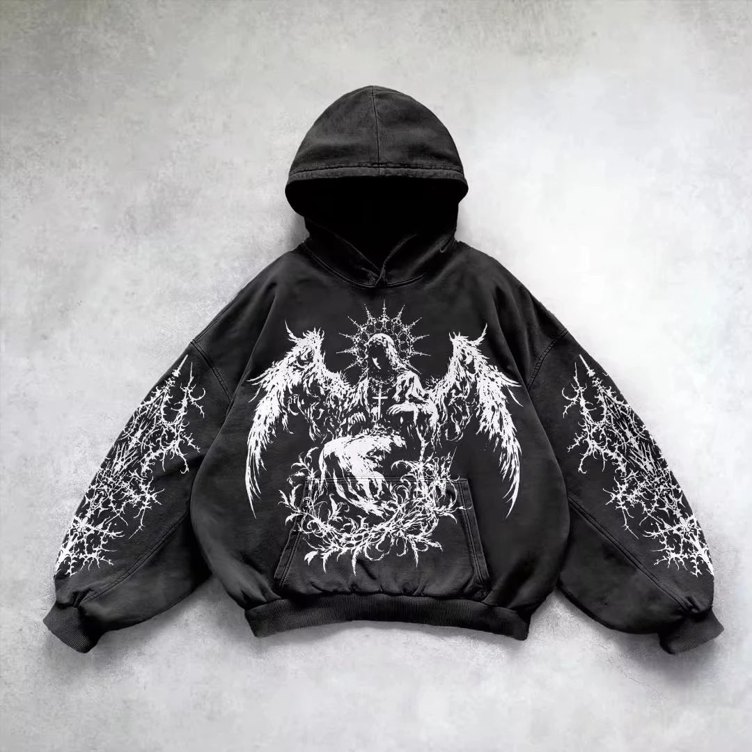 Retro Gothic Graphic Hoodie – Y2K Streetwear Unisex