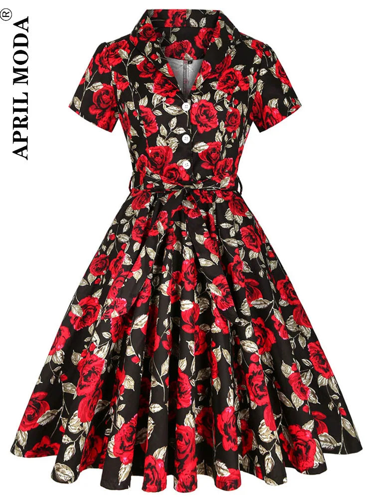 2025 Vintage Rockabilly Swing Midi Dress – Summer Party