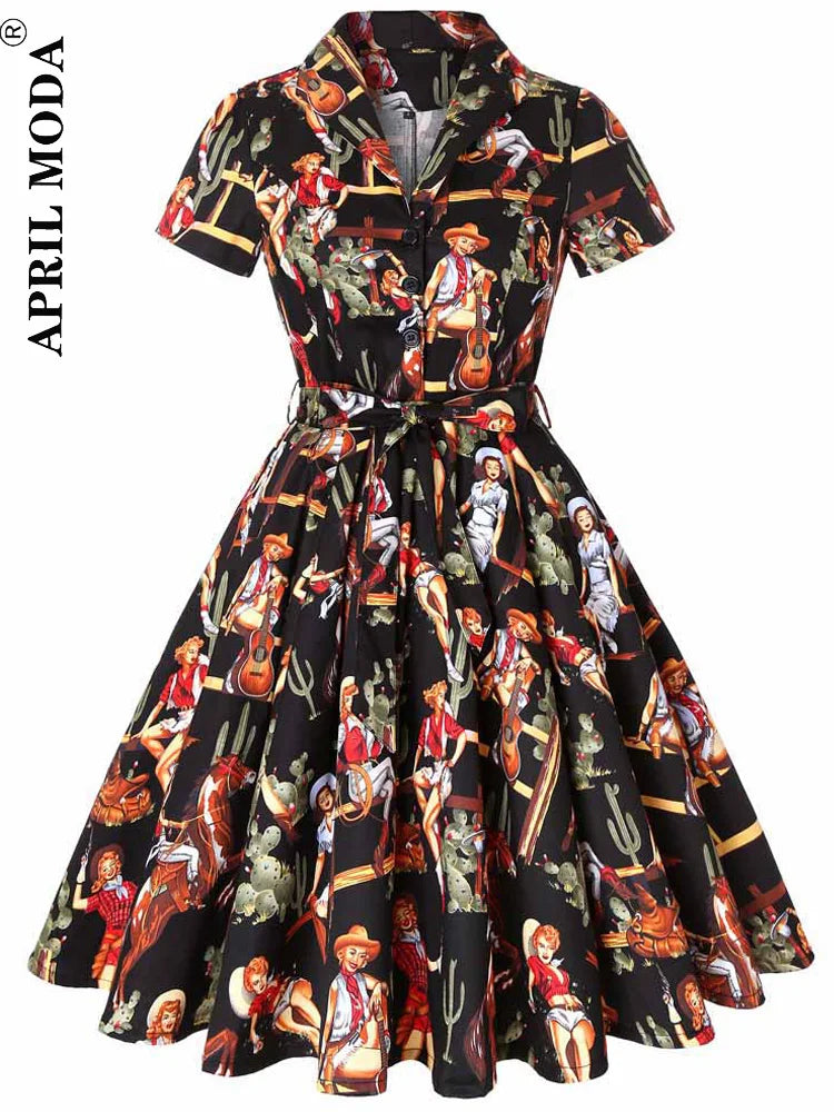 2025 Vintage Rockabilly Swing Midi Dress – Summer Party