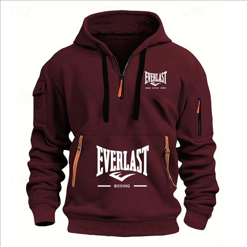 Autumn/Winter Men’s Printed Multi-Zipper Hoodie – Casual & Loose