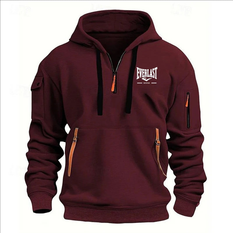 Autumn/Winter Men’s Printed Multi-Zipper Hoodie – Casual & Loose