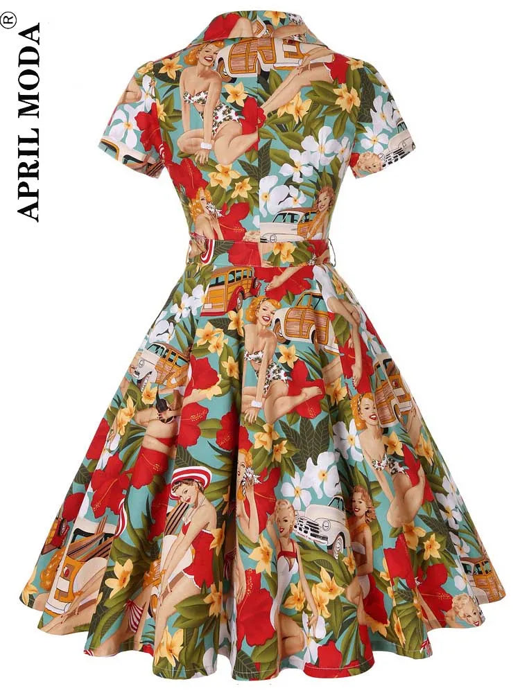 2025 Vintage Rockabilly Swing Midi Dress – Summer Party