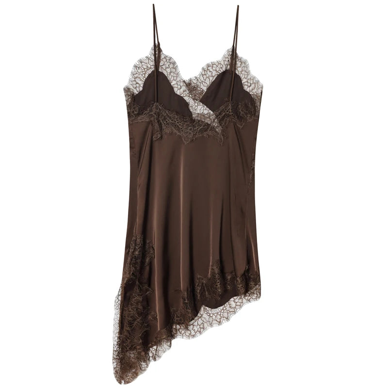 HXAO Women’s Lace Asymmetric Slip Mini Dress – Summer 2025