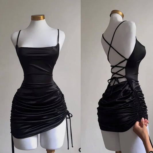 Y2K Satin Backless Bodycon Mini Dress – Women