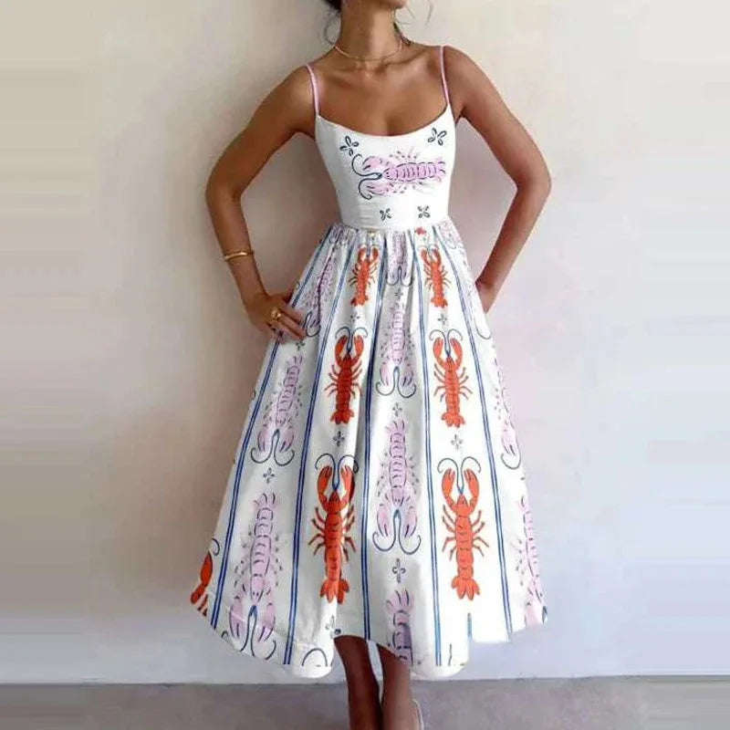 VEITCHE Women’s Printed Fish Pattern Maxi Dress – Spring/Summer 2025