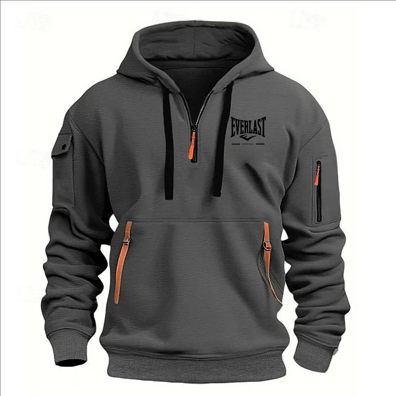 Autumn/Winter Men’s Printed Multi-Zipper Hoodie – Casual & Loose