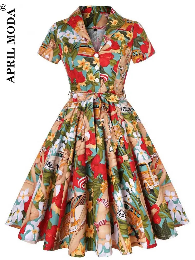 2025 Vintage Rockabilly Swing Midi Dress – Summer Party