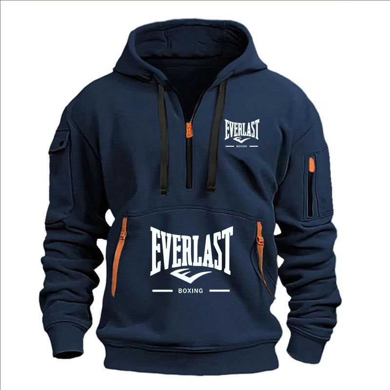 Autumn/Winter Men’s Printed Multi-Zipper Hoodie – Casual & Loose