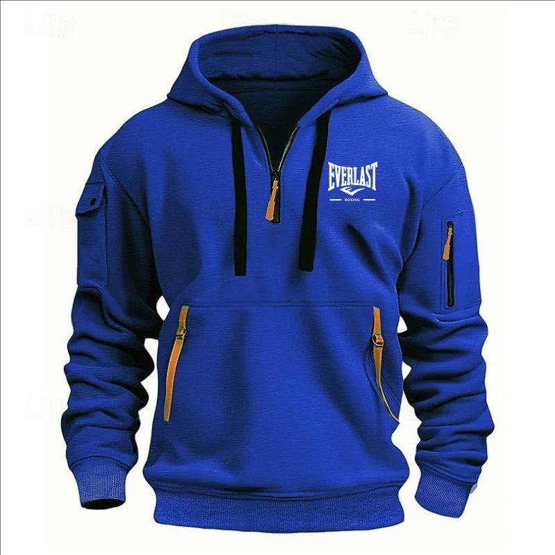 Autumn/Winter Men’s Printed Multi-Zipper Hoodie – Casual & Loose