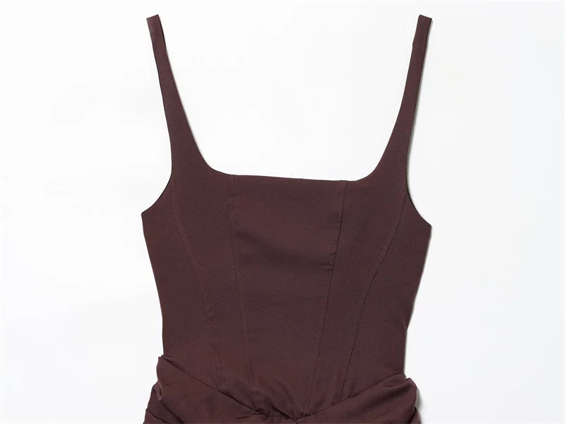 Reddish-Brown Spaghetti Strap Tie-Detail Mini Dress