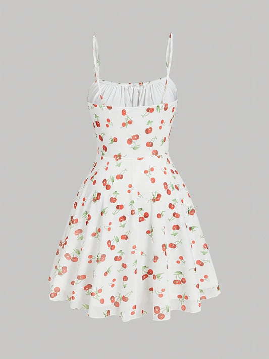 Cherry Print Strapless A-Line Dress – Summer 2025