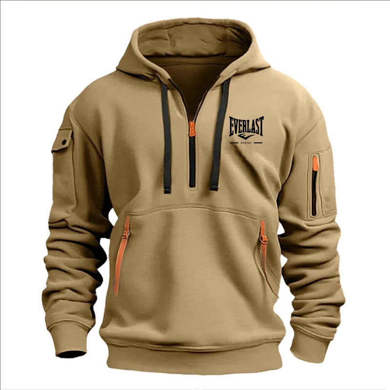 Autumn/Winter Men’s Printed Multi-Zipper Hoodie – Casual & Loose