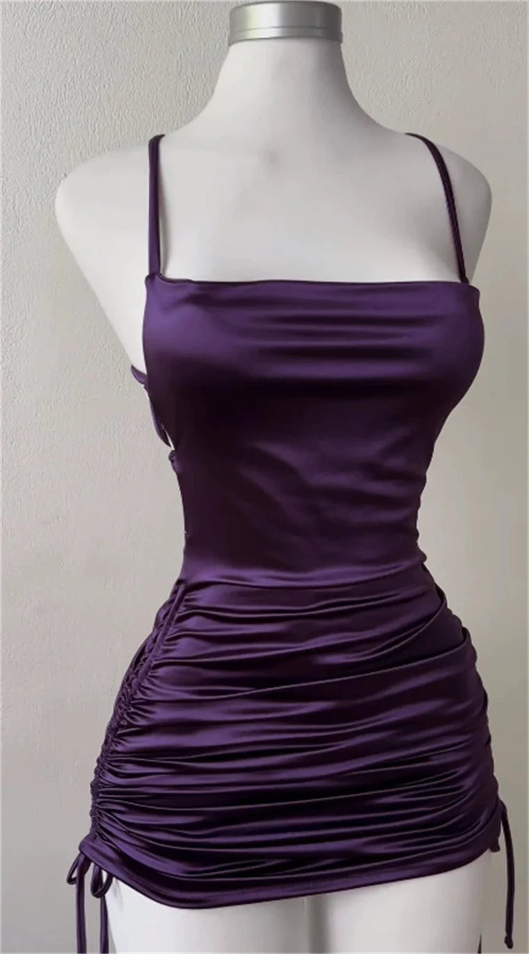 Y2K Satin Backless Bodycon Mini Dress – Women